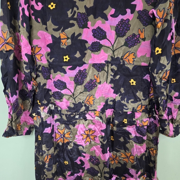 Oliphant Suzani Navy Mock Neck Ruffle Maxi Dress in a silk viscose Womens Small - Picture 4 of 15